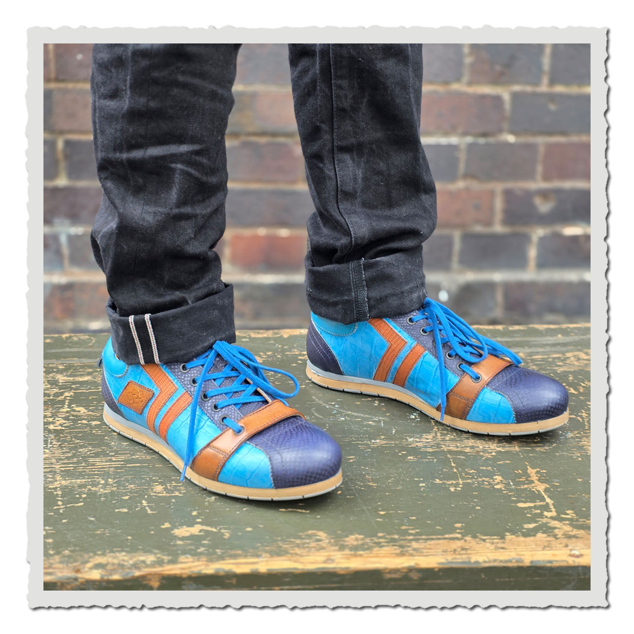 Kamo-Gutsu Tifo 030 Navy-Azzurro-Arancio – Retro-Freizeitschuhe aus Leder in Blau-Orange Kombination
