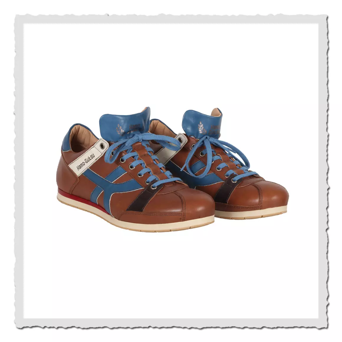 Kamo-Gutsu 044 Caramel-Magia Herren-Sneaker in Braun-Blau aus Leder mit sportlichem Retro-Look