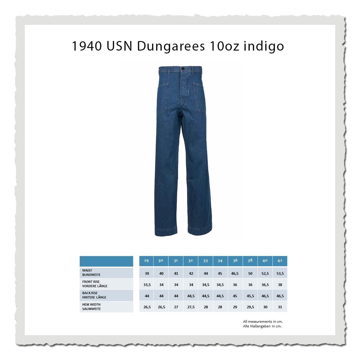 1940 USN Dungarees 10oz indigo