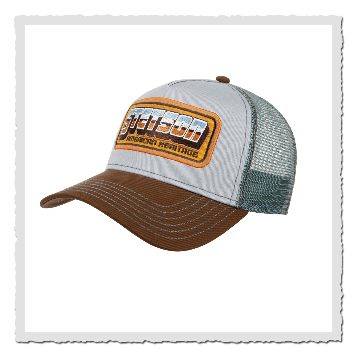 Stetson Trucker Cap Chrome in Grau-Braun mit grünem Mesh-Back und auffälligem Front-Patch