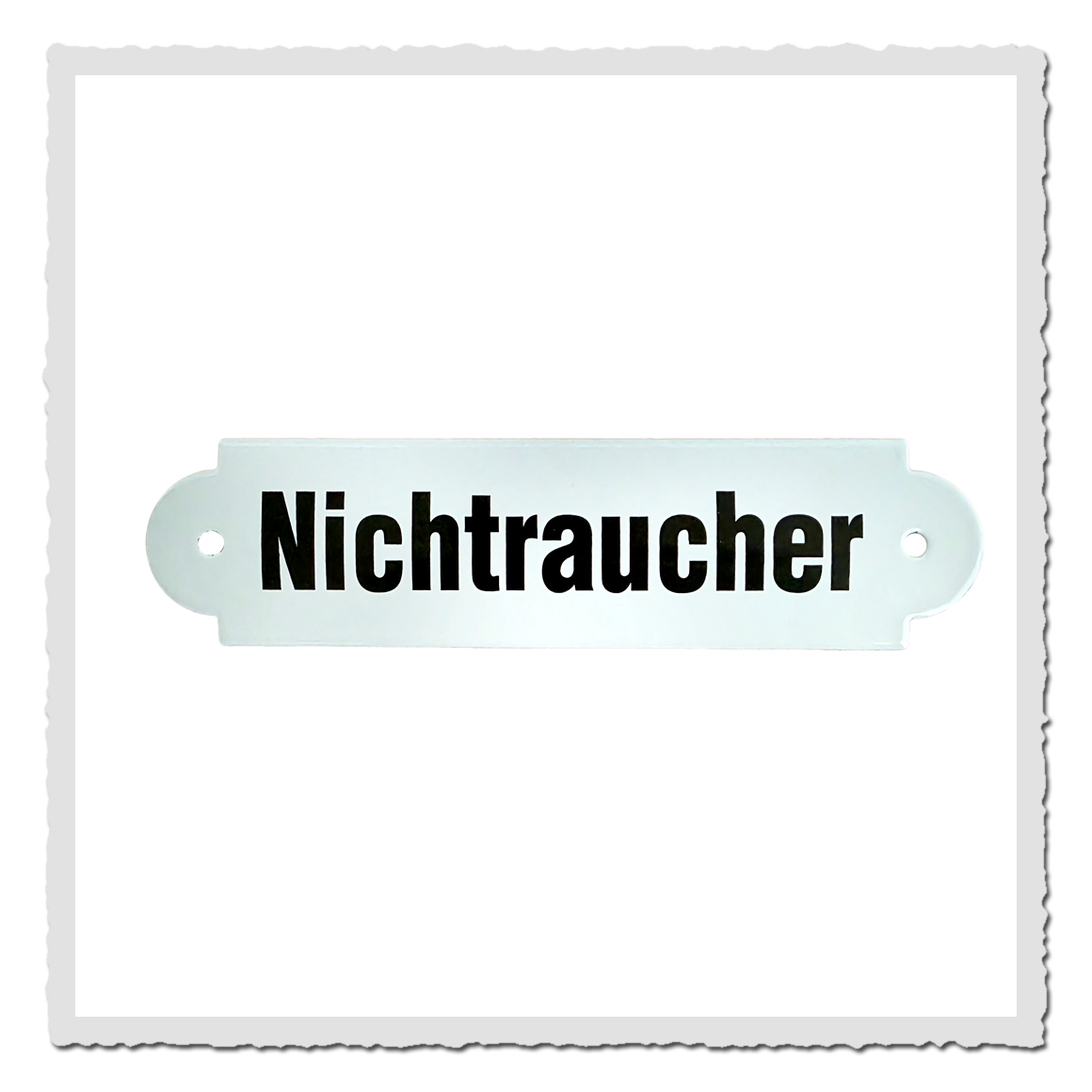 Emailleschild Nichtraucher – weißes Retro-Türschild mit schwarzer Schrift, 20×5 cm