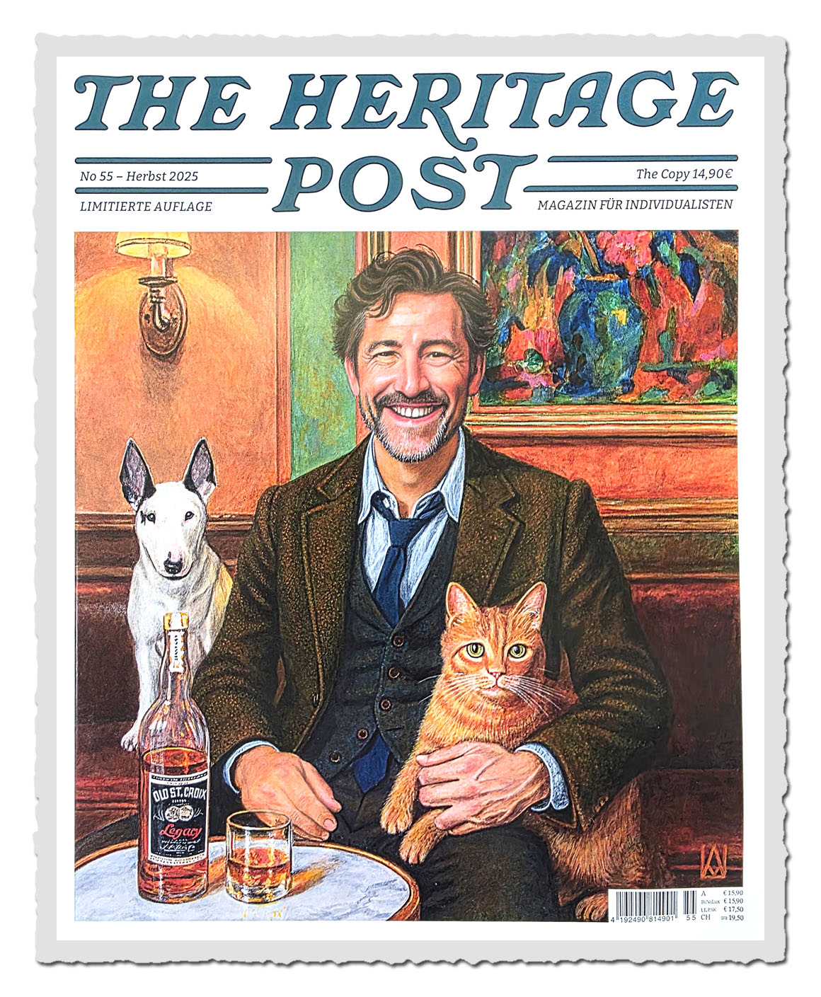 The Heritage Post Ausgabe 55 Herbst 2025 mit Mann, Hund und Katze, Retro-Illustration, limitierte Auflage
