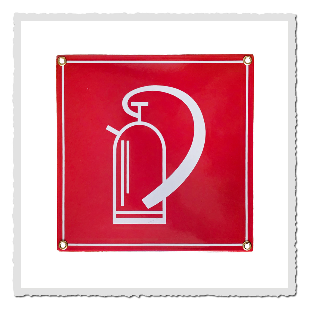 Emailleschild „Feuerlöscher“ in Rot-Weiß, quadratisch, robustes retro Sicherheitsschild
