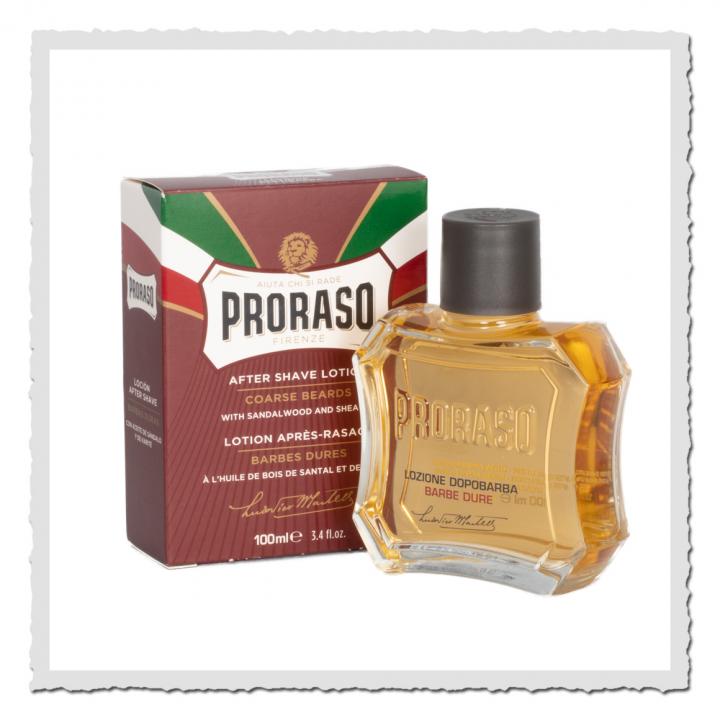 Proraso Aftershave Lotion Red-Line mit Sandelholz und Shea-Öl, pflegend und maskulin im Retro-Design
