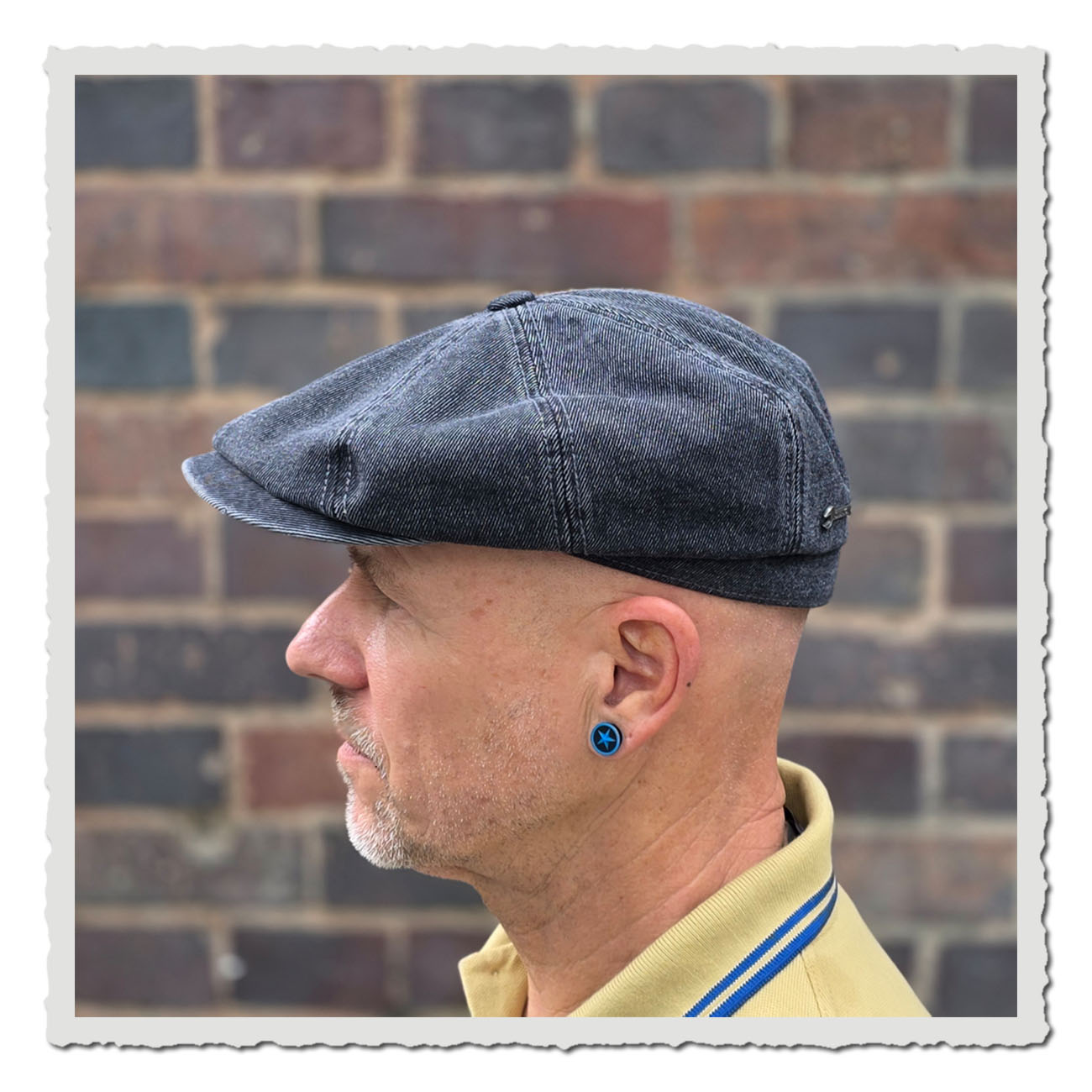 Retro Flatcap Stetson Hatteras Denim Garage Theme Modell 6841160 1 in Schwarzgrau mit Knopfdetail